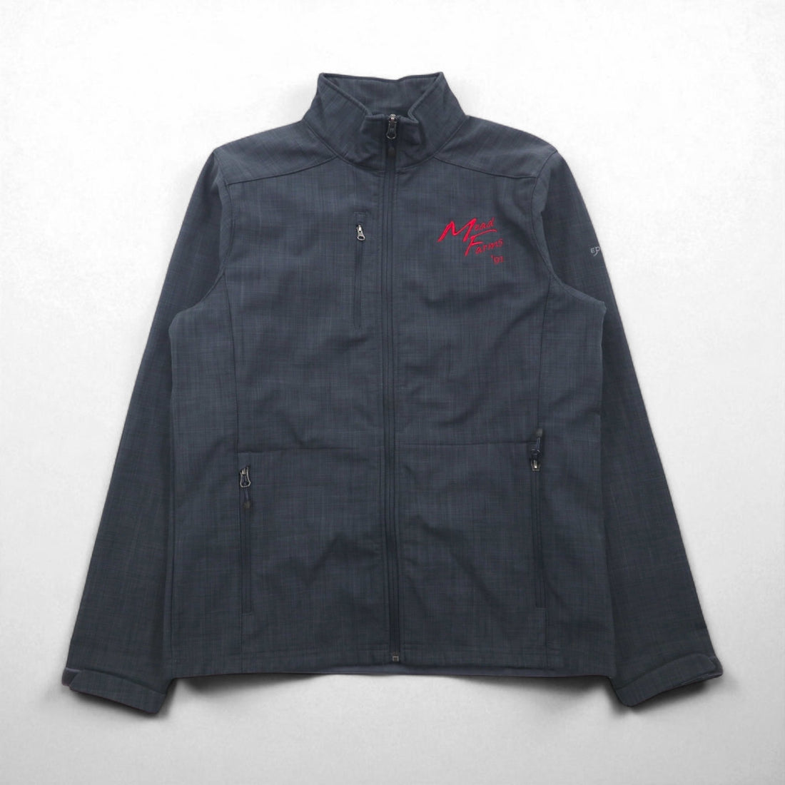 Eddie Bauer fleece-lined softshell jacket, size M, gray, American company, with embroidered accents