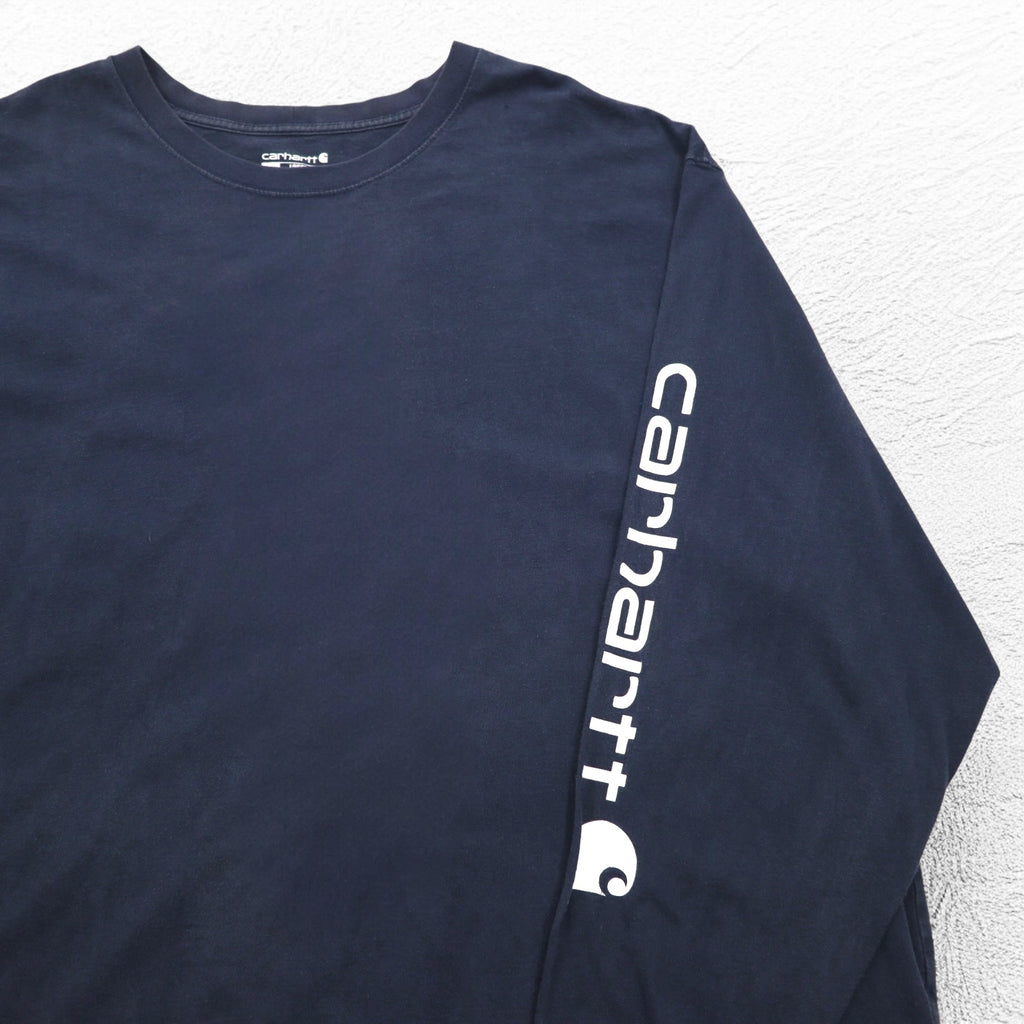 Carhartt Long Sleeve T-Shirt, 4XL, Navy, Sleeve Print, Logo, Big Size