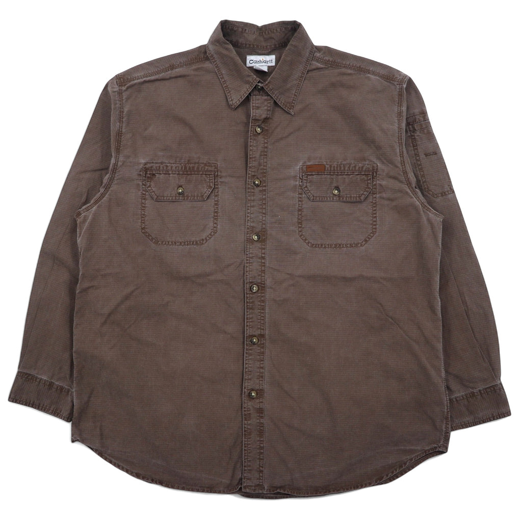 日本然リトテ-古着オンライン-Carhartt 00年代 リップストップ ワークシャツ XL ブラウン コットン S143MCH-Carhartt 00's Ripstop Work Shirt XL Brown Cotton S143MCH