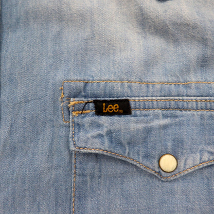 Lee デニム ウエスタンシャツ L インディゴ ブルー コットン 胸ポケット スナップボタン