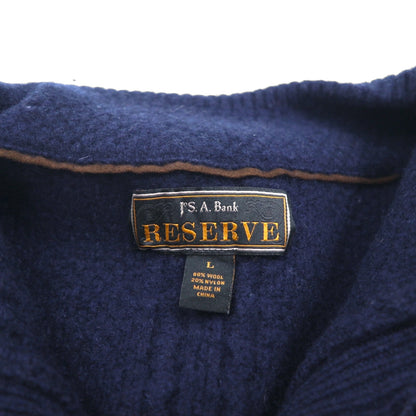 Vintage Fisherman Cardigan, Aran Knit Wool, Size L, Jos A Bank Elbow Patches