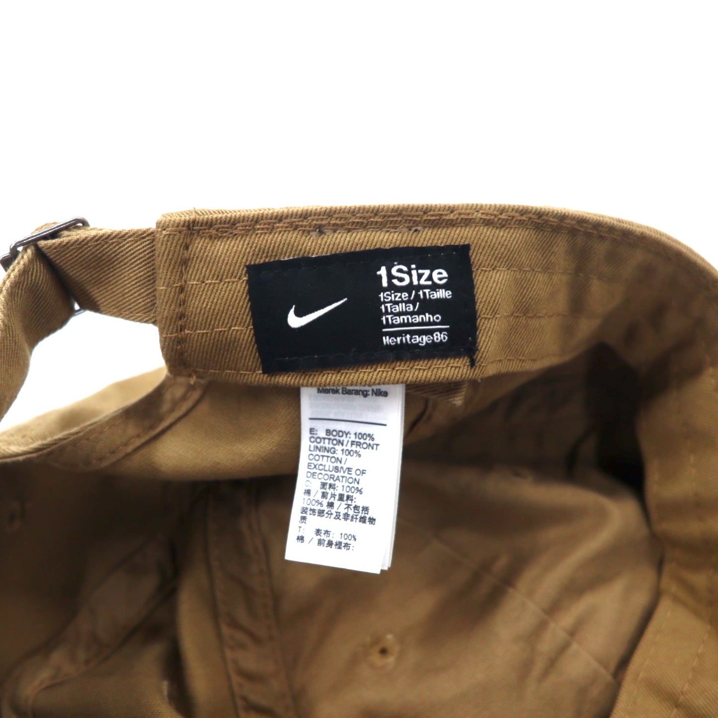 NIKE スウォッシュロゴ刺繍 6パネルキャップ ONE ベージュ コットン Heritage 86 Futura Washed Cap Dark Driftwood 913011-258