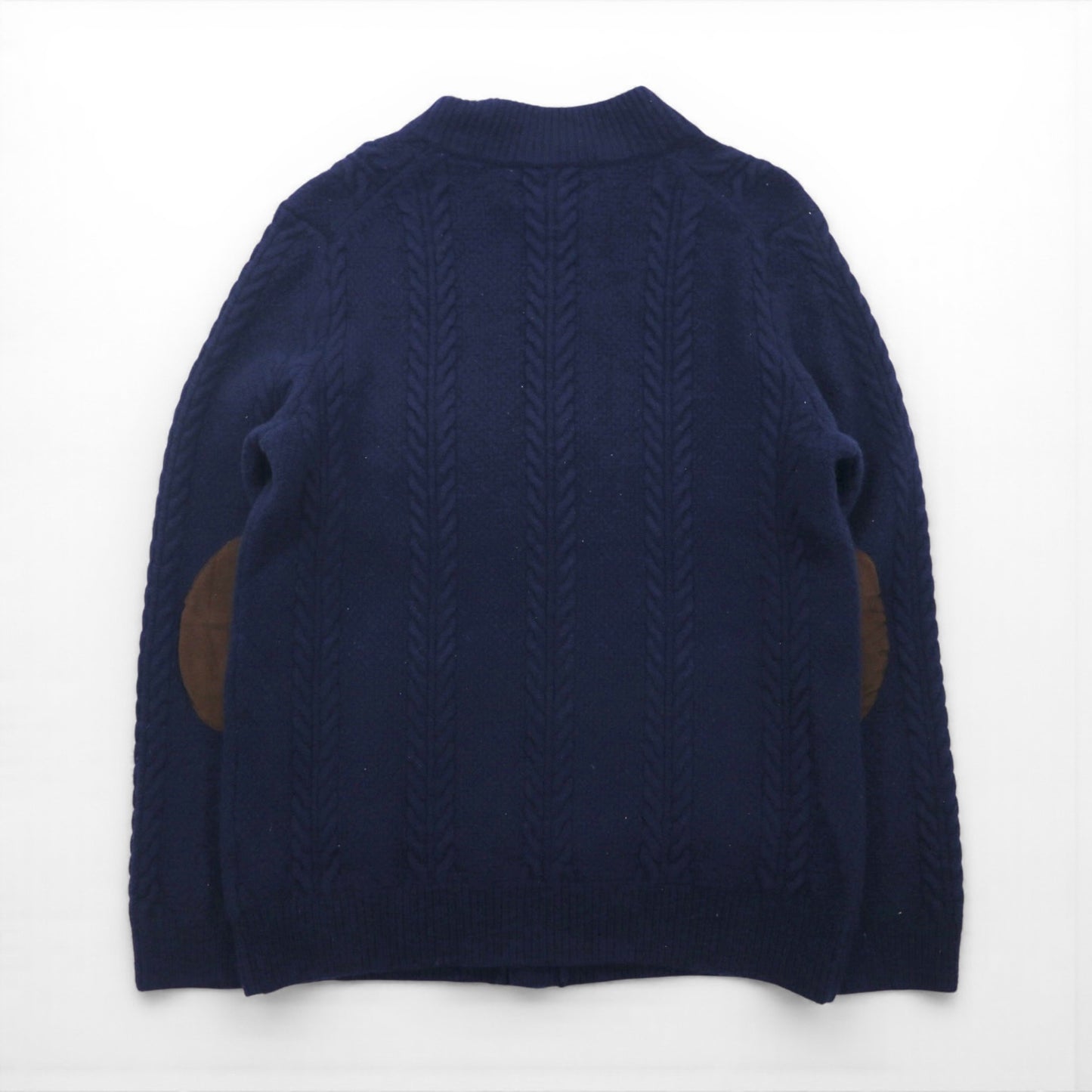 Vintage Fisherman Cardigan, Aran Knit Wool, Size L, Jos A Bank Elbow Patches