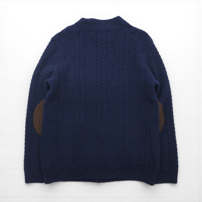 Vintage Fisherman Cardigan, Aran Knit Wool, Size L, Jos A Bank Elbow Patches