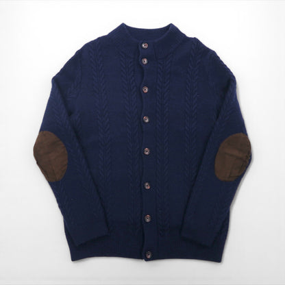 Vintage Fisherman Cardigan, Aran Knit Wool, Size L, Jos A Bank Elbow Patches