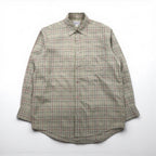 BURBERRY 90s Long Sleeve Shirt, Size M, Beige Cotton, Check, Chest Pocket, One-Point Logo Embroidery