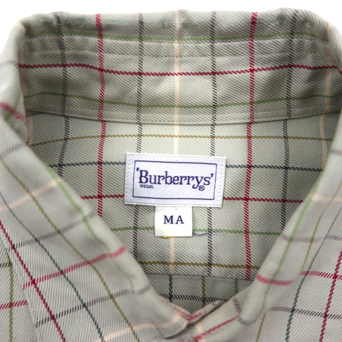 BURBERRY 90s Long Sleeve Shirt, Size M, Beige Cotton, Check, Chest Pocket, One-Point Logo Embroidery