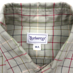 BURBERRY 90s Long Sleeve Shirt, Size M, Beige Cotton, Check, Chest Pocket, One-Point Logo Embroidery