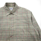 BURBERRY 90s Long Sleeve Shirt, Size M, Beige Cotton, Check, Chest Pocket, One-Point Logo Embroidery