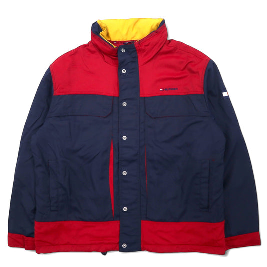 TOMMY HILFIGER 90年代 セーリングジャケット XXL ネイビー レッド ナイロン フード収納式 フリースライナー