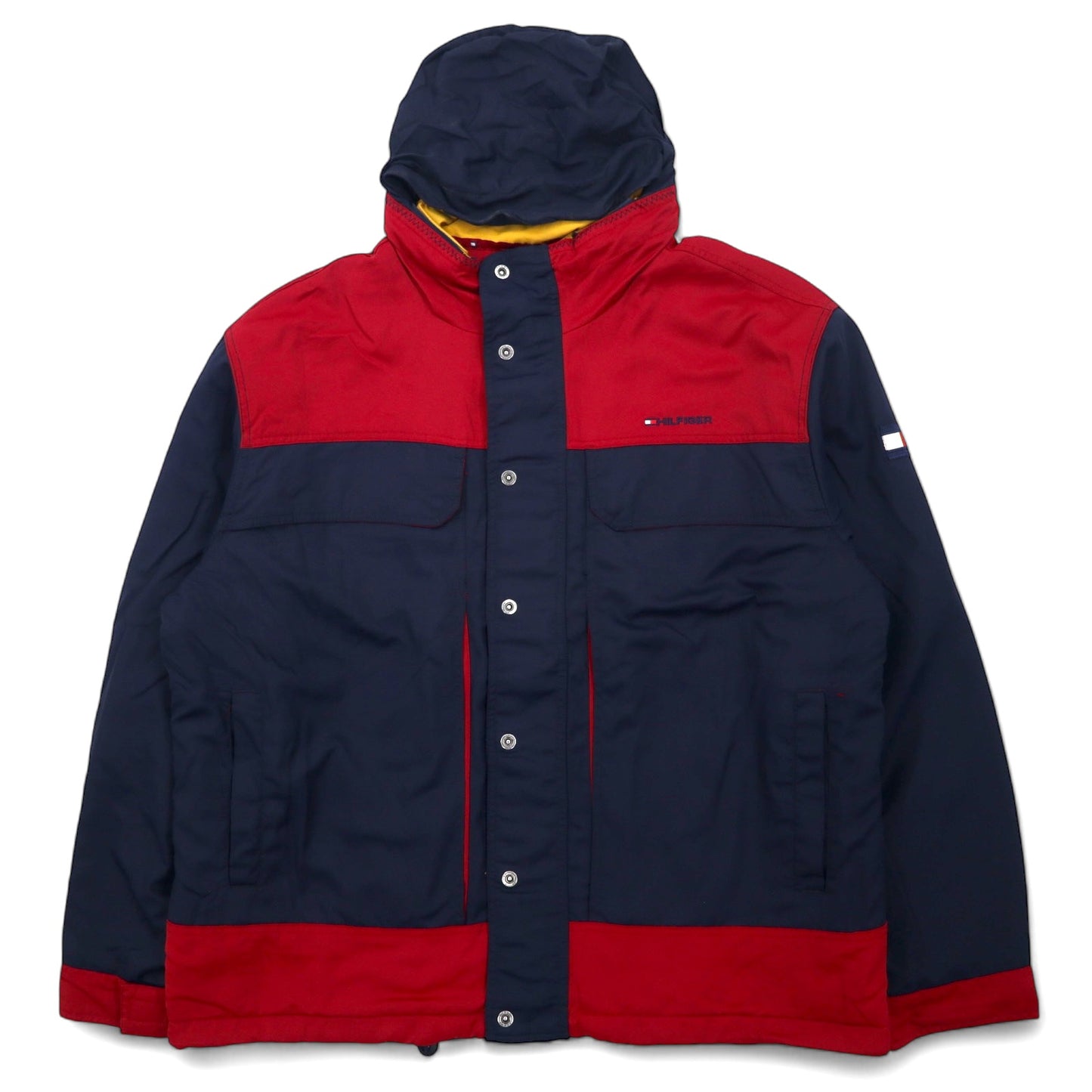 TOMMY HILFIGER 90年代 セーリングジャケット XXL ネイビー レッド ナイロン フード収納式 フリースライナー