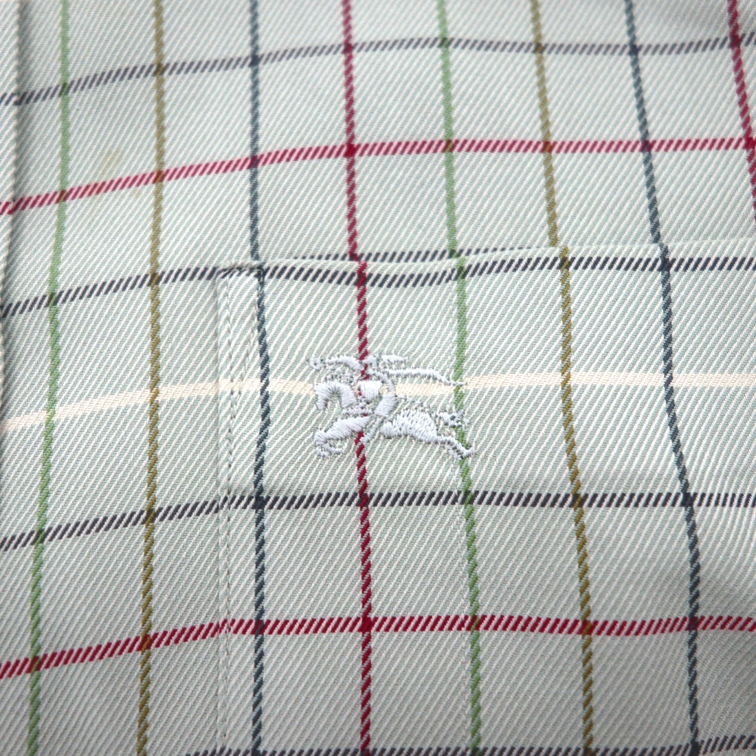 BURBERRY 90s Long Sleeve Shirt, Size M, Beige Cotton, Check, Chest Pocket, One-Point Logo Embroidery