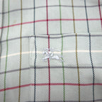 BURBERRY 90s Long Sleeve Shirt, Size M, Beige Cotton, Check, Chest Pocket, One-Point Logo Embroidery
