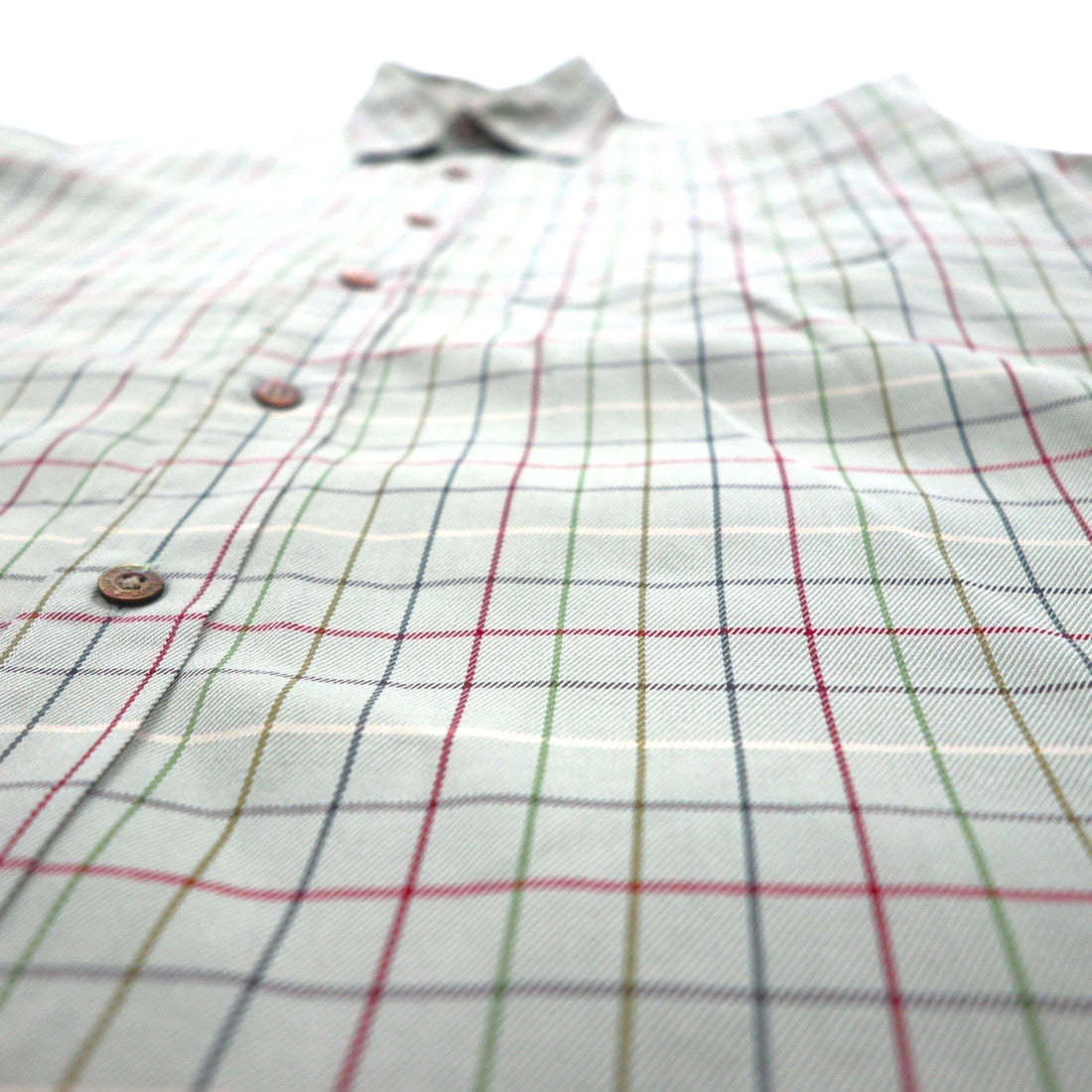 BURBERRY 90s Long Sleeve Shirt, Size M, Beige Cotton, Check, Chest Pocket, One-Point Logo Embroidery