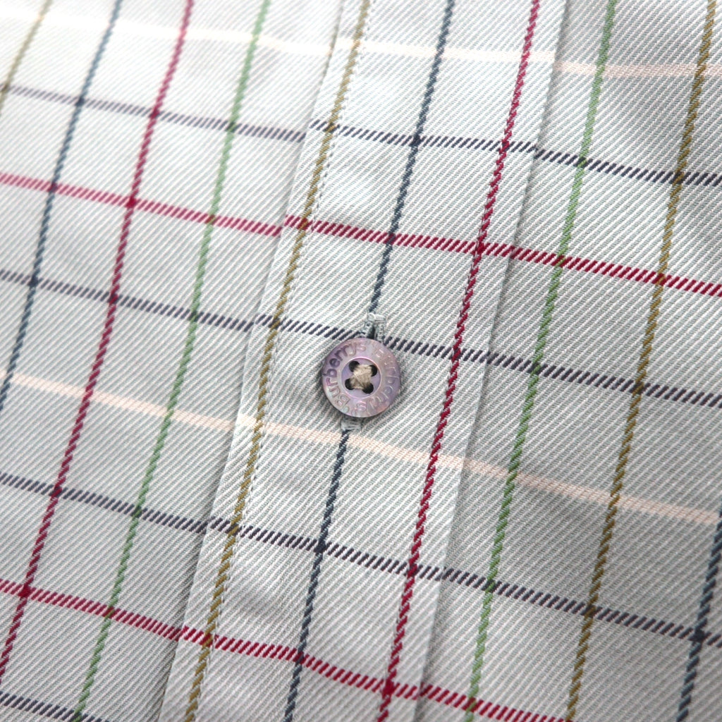 BURBERRY 90s Long Sleeve Shirt, Size M, Beige Cotton, Check, Chest Pocket, One-Point Logo Embroidery