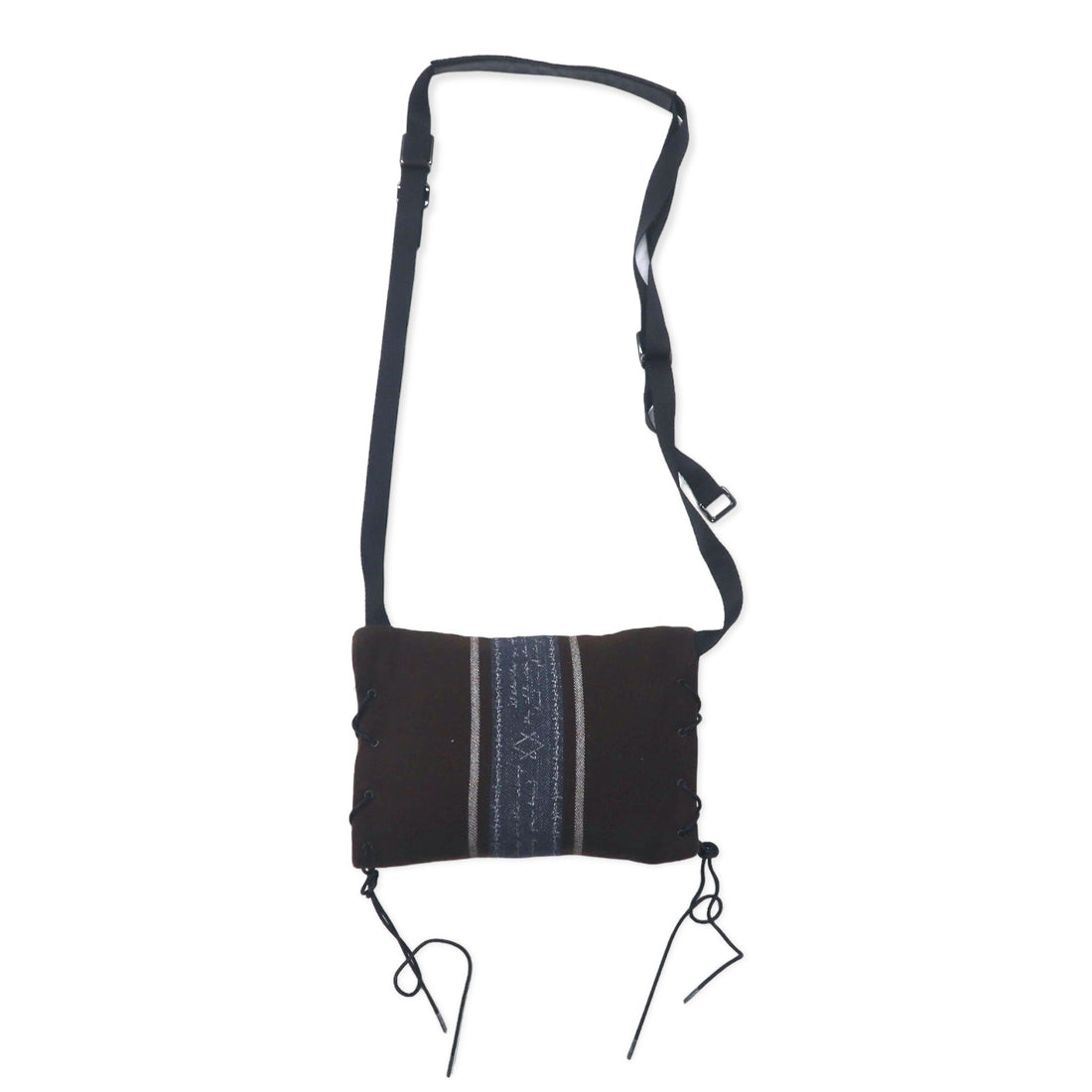 Azuma TALLIT STRIPE UTILITY SACK Sacoche Bag Brown Wool Jacquard Lace Up TALLIT STRIPE UTILITY SACK 20AH-AC-05 Handled by HAZE Made in Japan