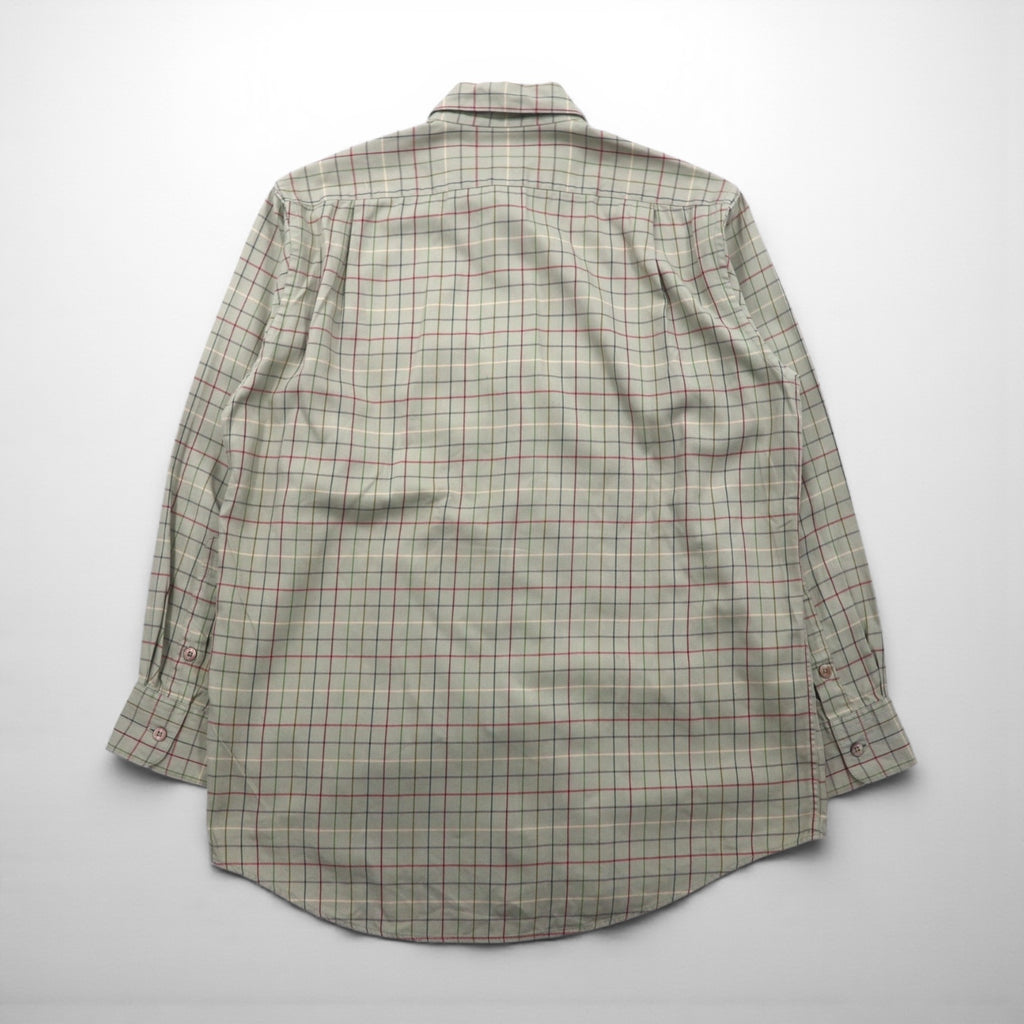 BURBERRY 90s Long Sleeve Shirt, Size M, Beige Cotton, Check, Chest Pocket, One-Point Logo Embroidery