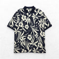 NAUTICA Polo Shirt XL Navy Cotton All-over Pattern Hibiscus Flower Big Size