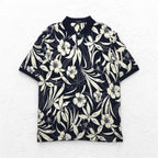 NAUTICA Polo Shirt XL Navy Cotton All-over Pattern Hibiscus Flower Big Size