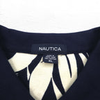 NAUTICA Polo Shirt XL Navy Cotton All-over Pattern Hibiscus Flower Big Size