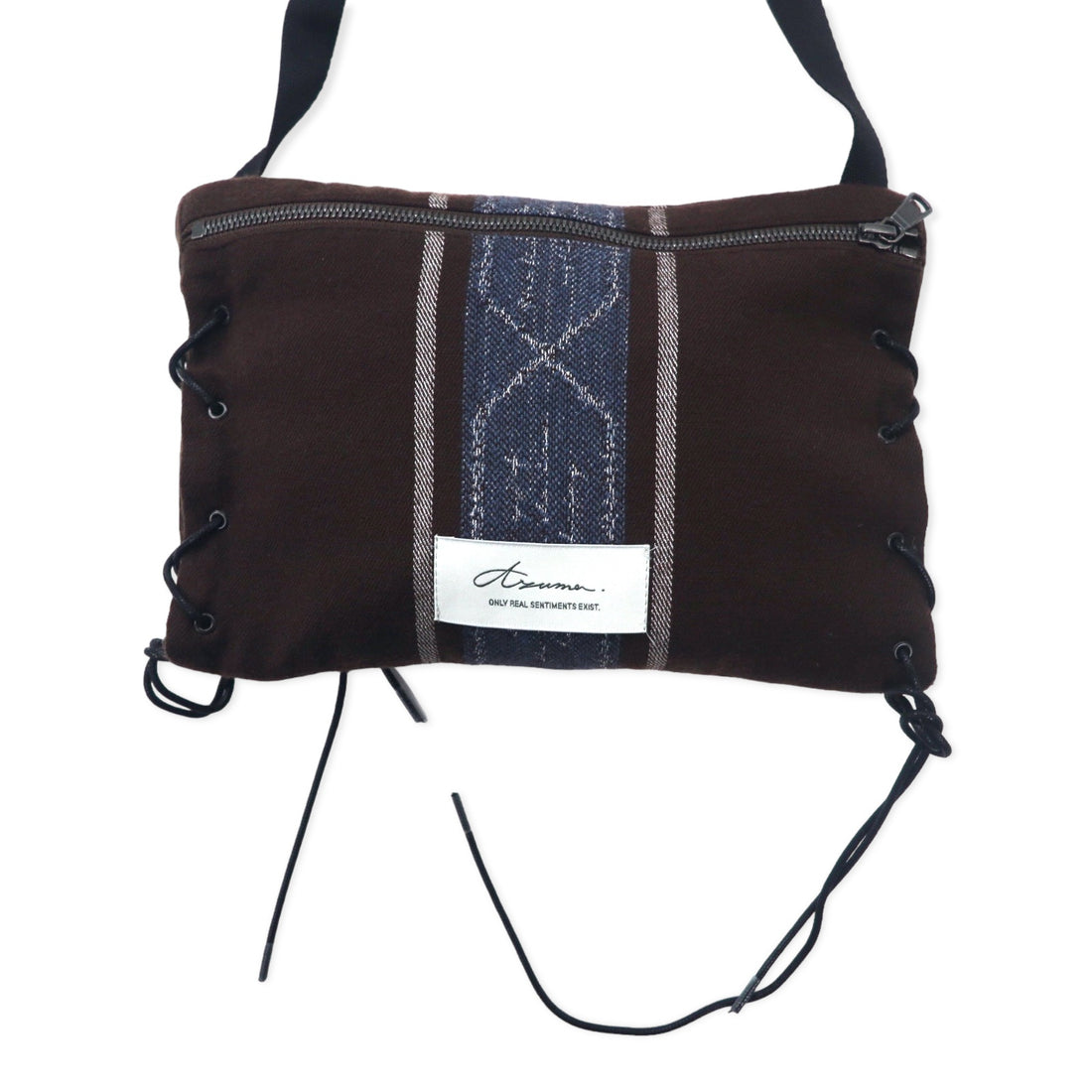 Azuma TALLIT STRIPE UTILITY SACK Sacoche Bag Brown Wool Jacquard Lace Up TALLIT STRIPE UTILITY SACK 20AH-AC-05 Handled by HAZE Made in Japan