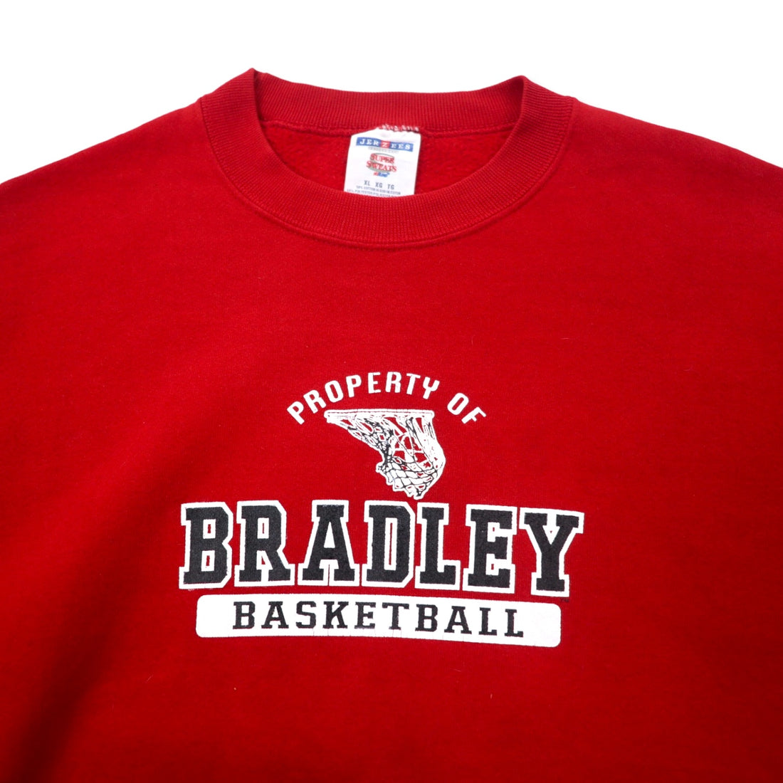 JERZEES 90s SUPER SWEATS College Print Sweatshirt XL Red Cotton NCAA BRADLEY BASKETBALL Big Size Made in Mexico
