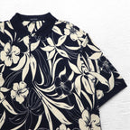 NAUTICA Polo Shirt XL Navy Cotton All-over Pattern Hibiscus Flower Big Size