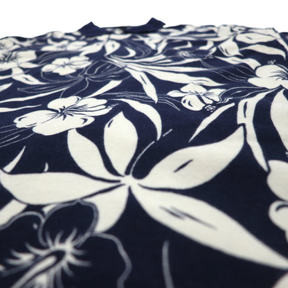 NAUTICA ポロシャツ XL ネイビー コットン 総柄 ハイビスカス 花 ビッグサイズ