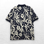 NAUTICA Polo Shirt XL Navy Cotton All-over Pattern Hibiscus Flower Big Size