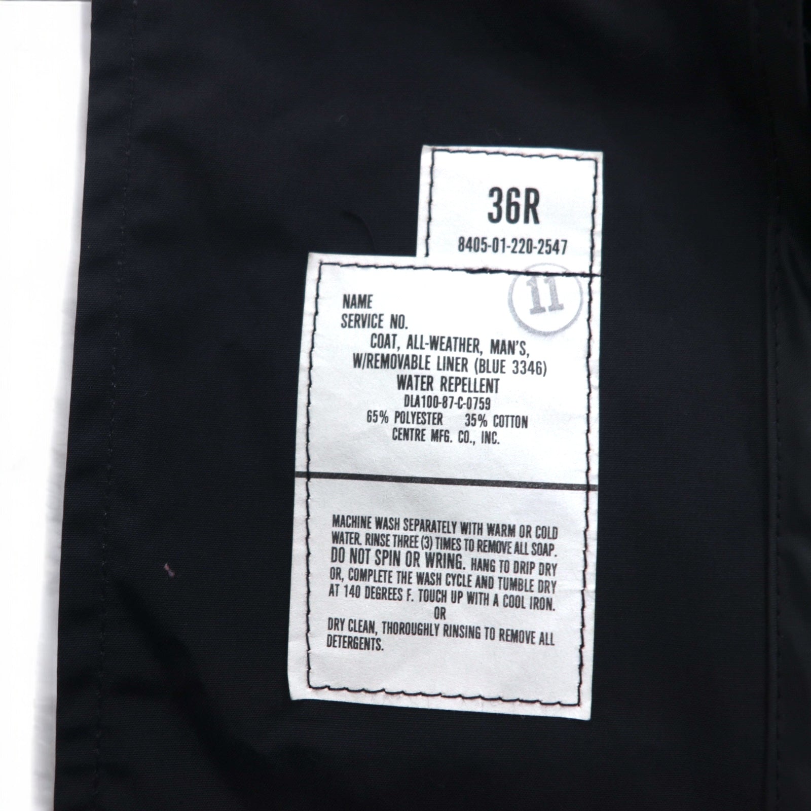 US NAVY 米軍 80年代 オールウェザーコート ステンカラーコート L ブラック 防水 ライナー着脱式 ミリタリー 8405-01-220-2547 CENTRE MFG.