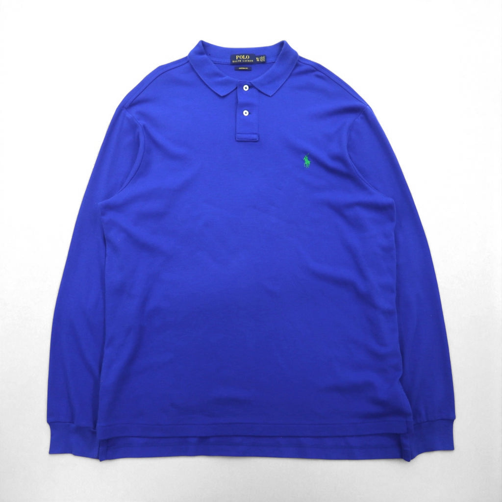 Polo Ralph Lauren Oversized Long Sleeve Polo Rugby Shirt, Blue, Custom Fit, Small Pony Embroidery