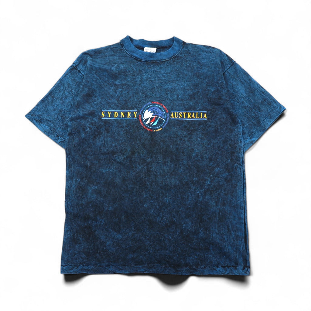 90年代 オーストラリア製 GOOSES T-SHIRT シングルステッチ ヴィンテージ Tシャツ M ブルー コットン SYDNEY ヴィンテージウォッシュ加工