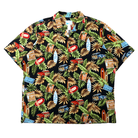 Retro Car Aloha Shirt アロハシャツ XL ブラック 総柄 PRIDE OF HAWAII レトロ クラシックカー ハワイ製