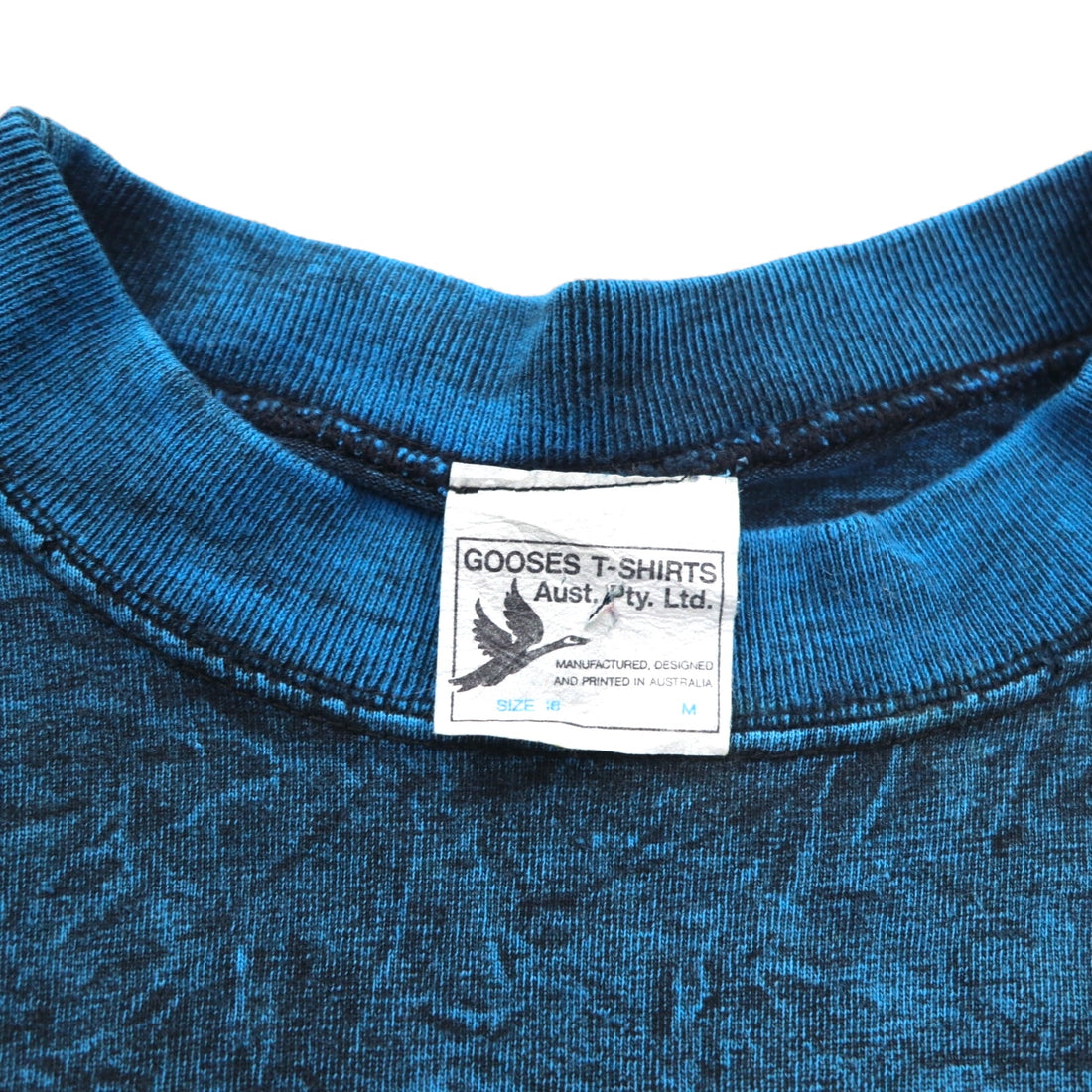 90年代 オーストラリア製 GOOSES T-SHIRT シングルステッチ ヴィンテージ Tシャツ M ブルー コットン SYDNEY ヴィンテージウォッシュ加工