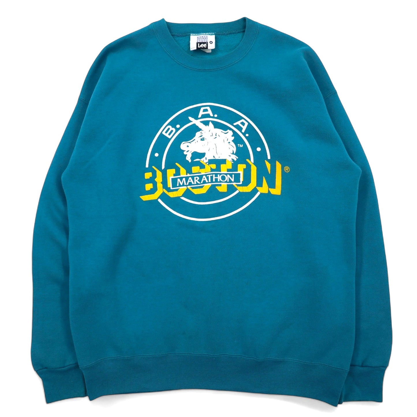 Lee 90年代 USA製 ヘビーウェイト プリント スウェット XL グリーン コットン B.A.A. BOSTON MARATHON