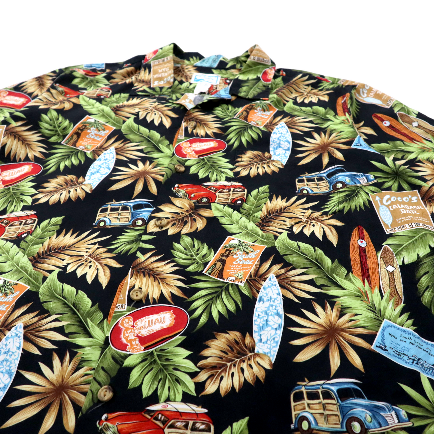 Retro Car Aloha Shirt アロハシャツ XL ブラック 総柄 PRIDE OF HAWAII レトロ クラシックカー ハワイ製