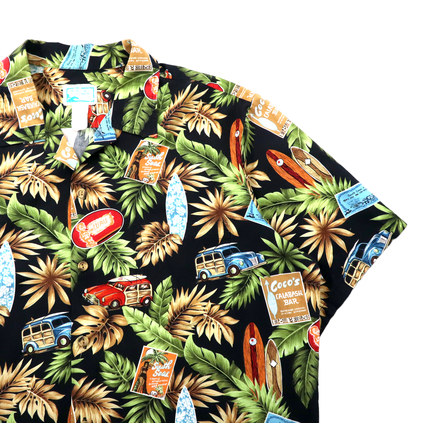 Retro Car Aloha Shirt アロハシャツ XL ブラック 総柄 PRIDE OF HAWAII レトロ クラシックカー ハワイ製