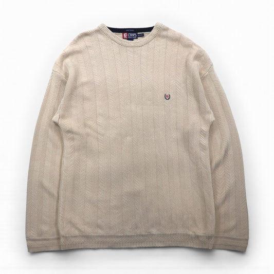 CHAPS RALPH LAUREN 90年代 3D ジャガード ヘリンボーン コットンニット 2XL ベージュ HAND FLAMED