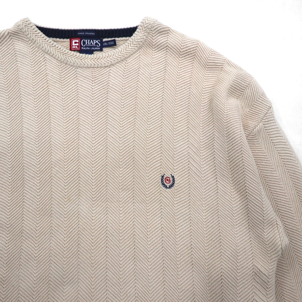CHAPS RALPH LAUREN 90年代 3D ジャガード ヘリンボーン コットンニット 2XL ベージュ HAND FLAMED