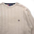 CHAPS RALPH LAUREN 90年代 3D ジャガード ヘリンボーン コットンニット 2XL ベージュ HAND FLAMED