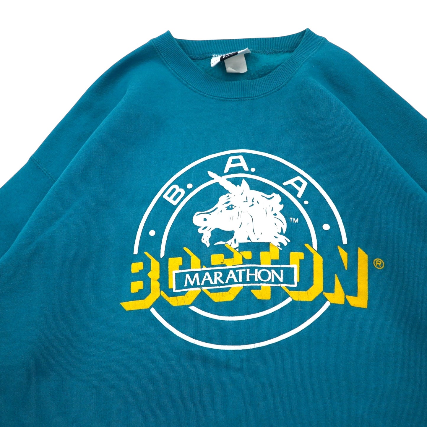 Lee 90年代 USA製 ヘビーウェイト プリント スウェット XL グリーン コットン B.A.A. BOSTON MARATHON