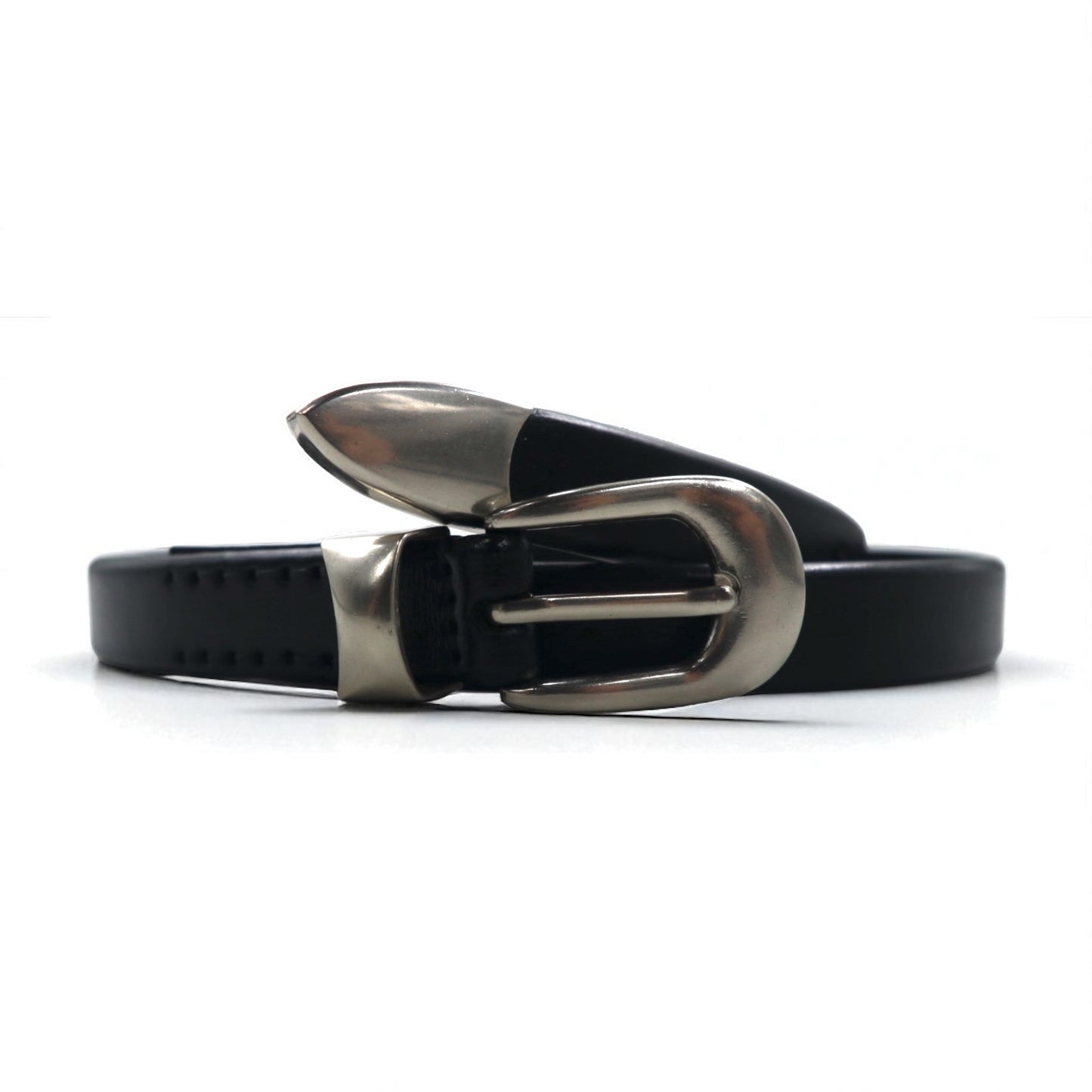 Genuine Leather Narrow Belt 牛革 ナロー ベルト L ブラック 未使用品