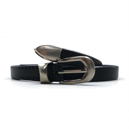 Genuine Leather Narrow Belt 牛革 ナロー ベルト L ブラック 未使用品