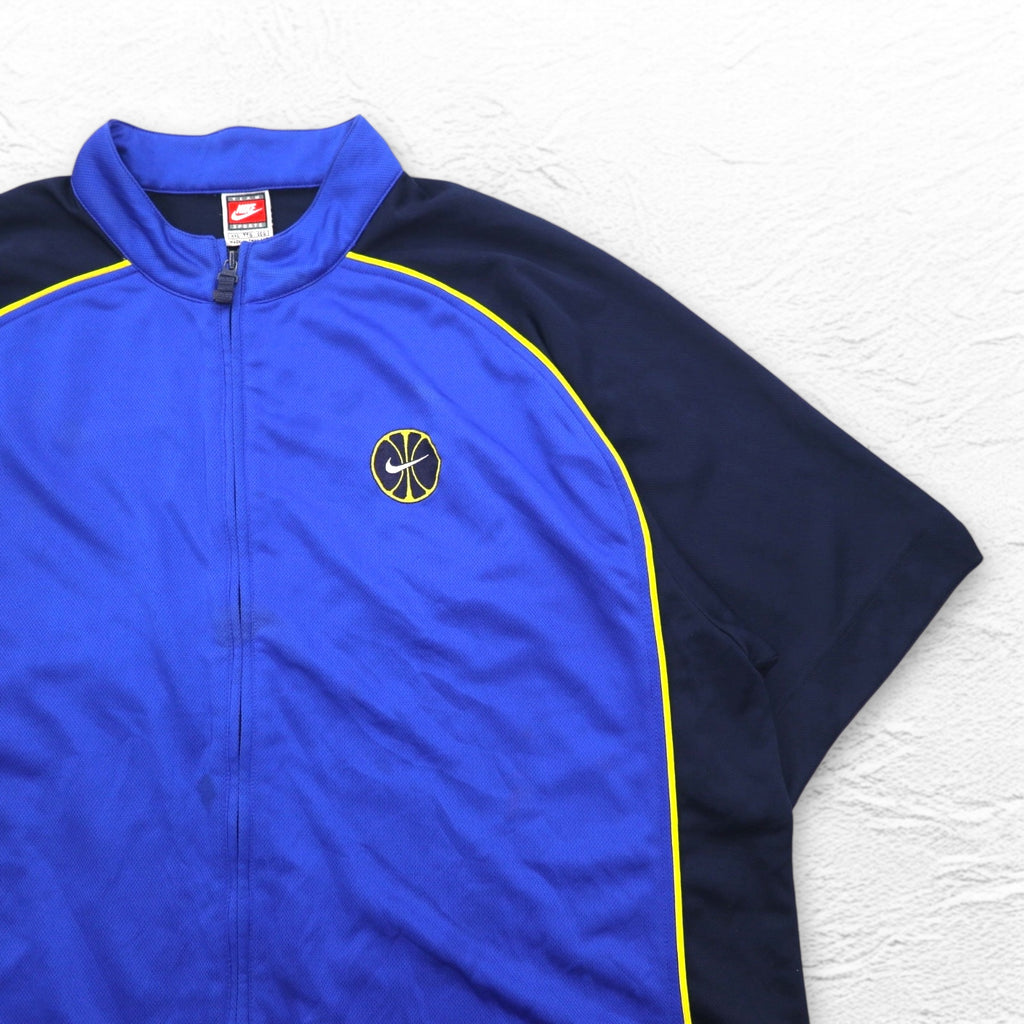 NIKE 90s TEAM TAG Short Sleeve Basketball Jersey Track Jacket 2XL Blue Swoosh