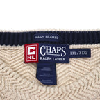 CHAPS RALPH LAUREN 90年代 3D ジャガード ヘリンボーン コットンニット 2XL ベージュ HAND FLAMED