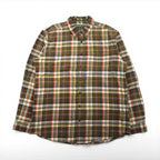 Eddie Bauer ボタンダウン フランネルシャツ L ブラウン チェック RELAXED FIT 胸ポケット 7709