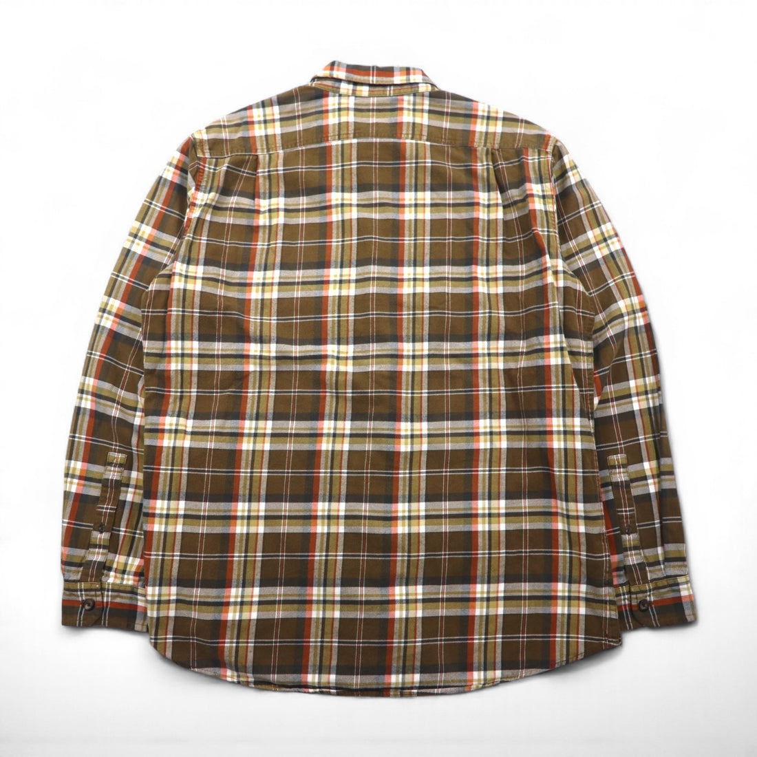 Eddie Bauer ボタンダウン フランネルシャツ L ブラウン チェック RELAXED FIT 胸ポケット 7709