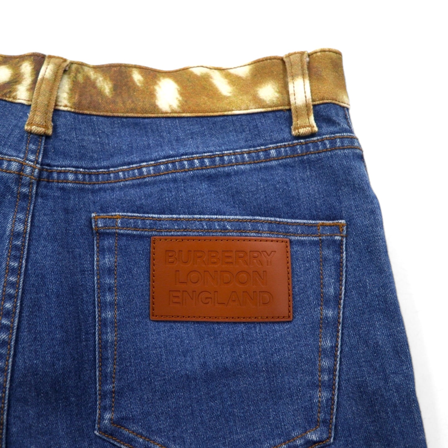 BURBERRY 現行タグ SKINNY MID-RISE ミッドライズ スキニージーンズ デニムパンツ M ブルー ストレッチ レザーパッチ