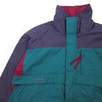Columbia 90s Sailing Jacket Mountain Parka L Green Purple Nylon Radial Sleeve Drawstring Zip-in-Zip Gizzmo