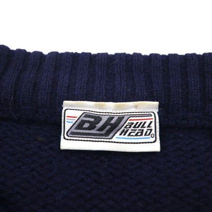 90s Vintage Shetland Wool Sweater, Argyle Pattern, XL, Navy, BULL HEAD SHETLAND, Wool